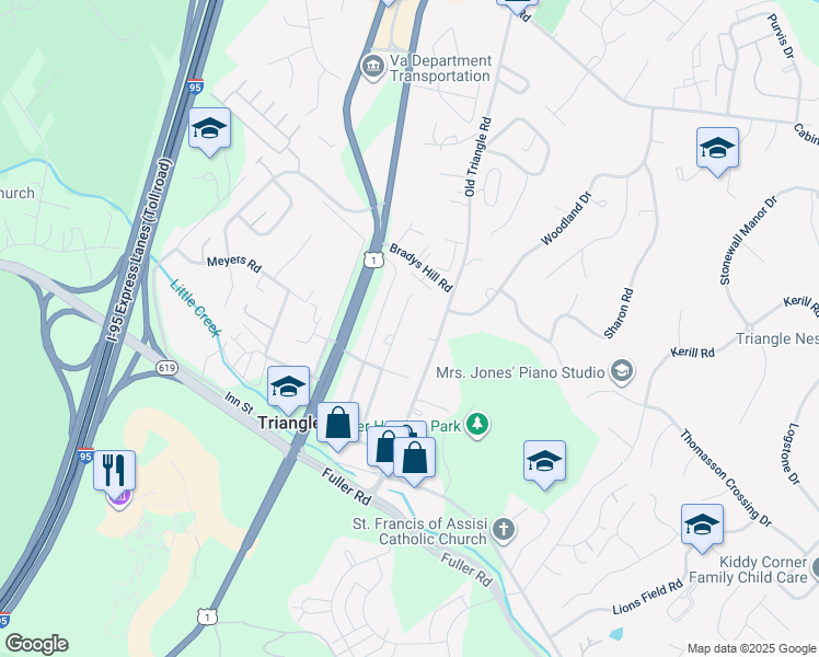 map of restaurants, bars, coffee shops, grocery stores, and more near 18513 Amidon Avenue in Triangle