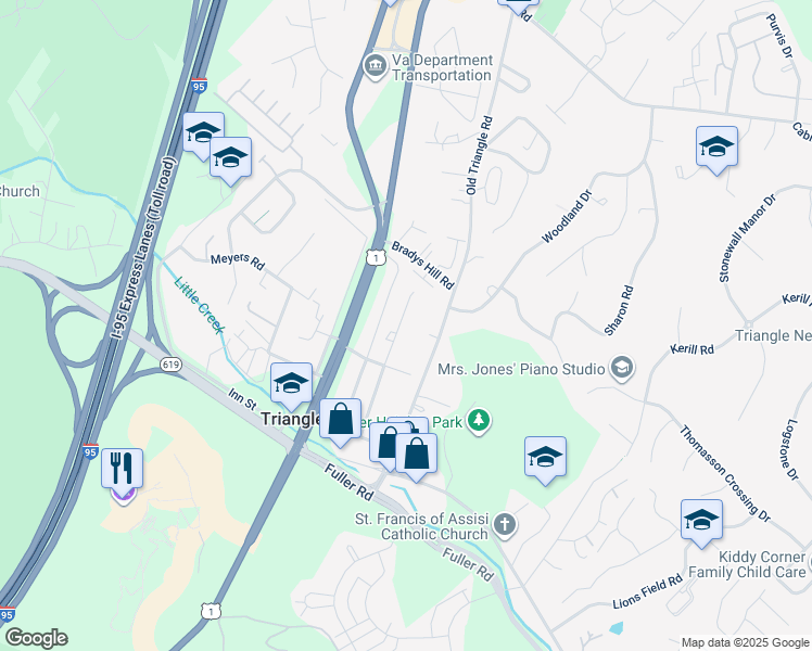 map of restaurants, bars, coffee shops, grocery stores, and more near 18513 Amidon Avenue in Triangle