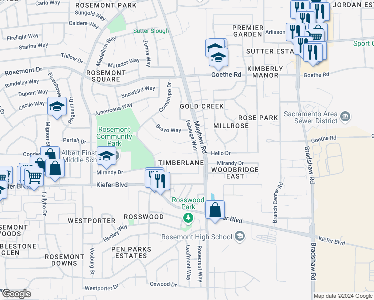 map of restaurants, bars, coffee shops, grocery stores, and more near 9459 Salishan Court in Sacramento