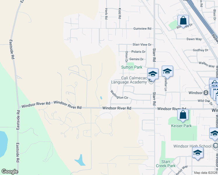 map of restaurants, bars, coffee shops, grocery stores, and more near 9524 Wellington Circle in Windsor