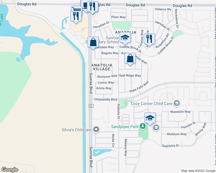 map of restaurants, bars, coffee shops, grocery stores, and more near 11757 Arista Way in Rancho Cordova