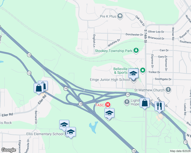 map of restaurants, bars, coffee shops, grocery stores, and more near 7734 Myrtle Wood Drive in Belleville