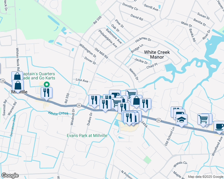 map of restaurants, bars, coffee shops, grocery stores, and more near 31828 Mill Run Drive in Ocean View