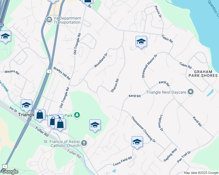 map of restaurants, bars, coffee shops, grocery stores, and more near 18338 Sharon Road in Triangle