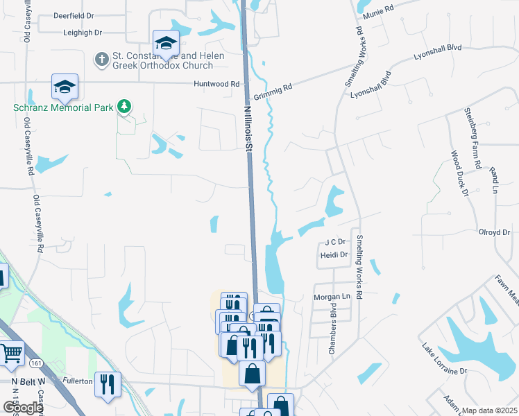 map of restaurants, bars, coffee shops, grocery stores, and more near 3120 North Illinois Street in Belleville