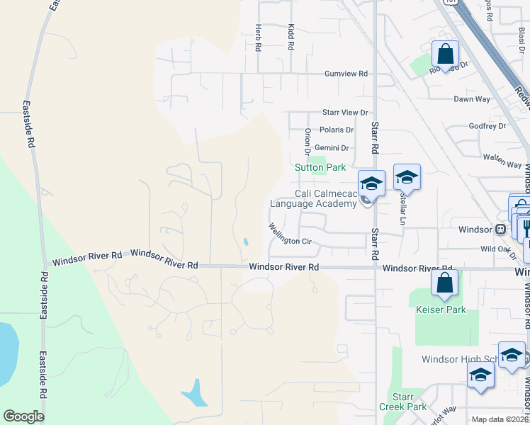 map of restaurants, bars, coffee shops, grocery stores, and more near 9524 Wellington Cir in Windsor