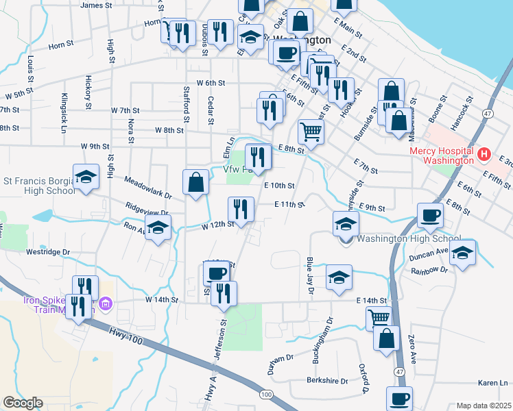 map of restaurants, bars, coffee shops, grocery stores, and more near 3 West 11th Street in Washington
