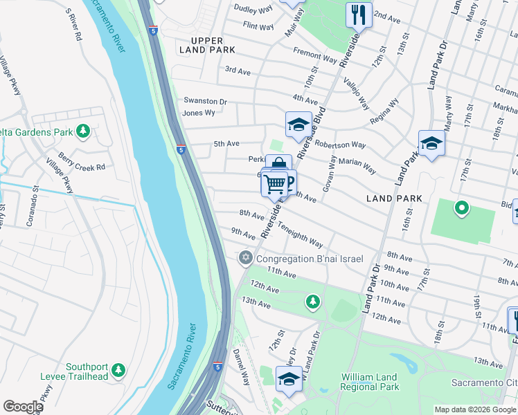 map of restaurants, bars, coffee shops, grocery stores, and more near 919 8th Avenue in Sacramento
