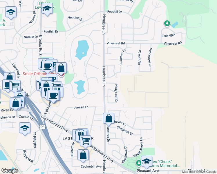 map of restaurants, bars, coffee shops, grocery stores, and more near 505 Buckeye Drive in Windsor