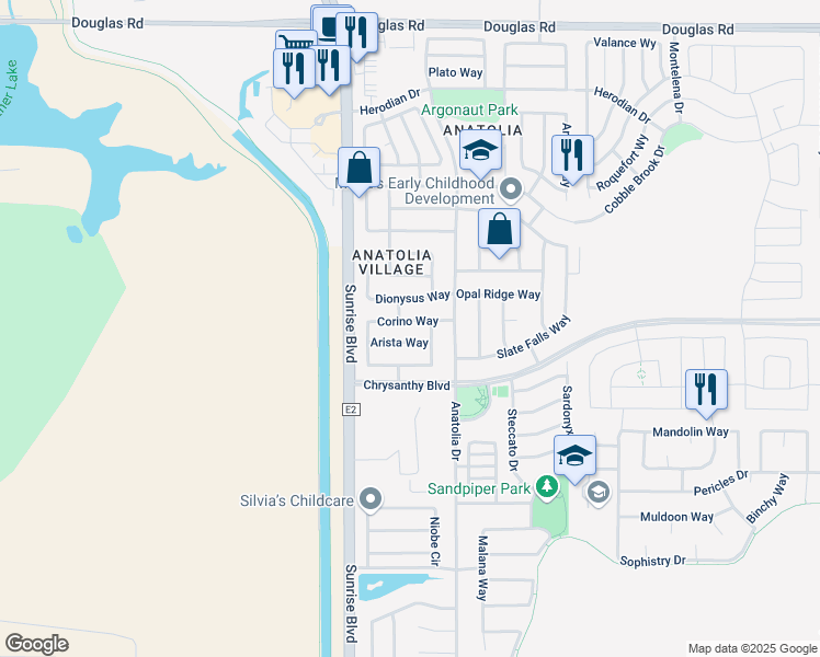 map of restaurants, bars, coffee shops, grocery stores, and more near 11800 Corino Way in Rancho Cordova