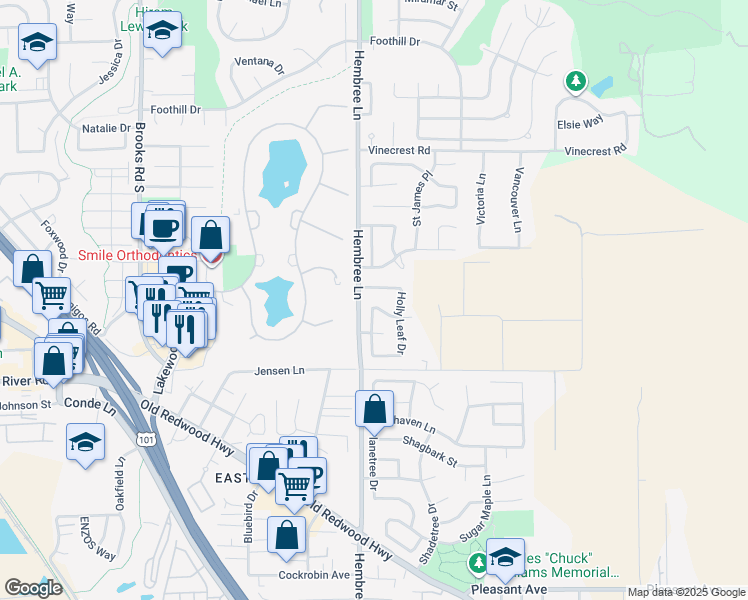 map of restaurants, bars, coffee shops, grocery stores, and more near 505 Buckeye Drive in Windsor