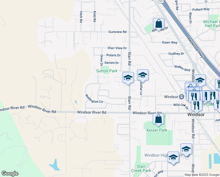 map of restaurants, bars, coffee shops, grocery stores, and more near 9612 Berkshire Way in Windsor