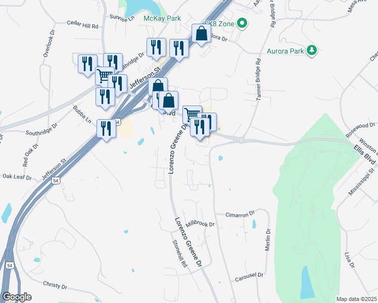 map of restaurants, bars, coffee shops, grocery stores, and more near 607 Scott Valley Court in Jefferson City