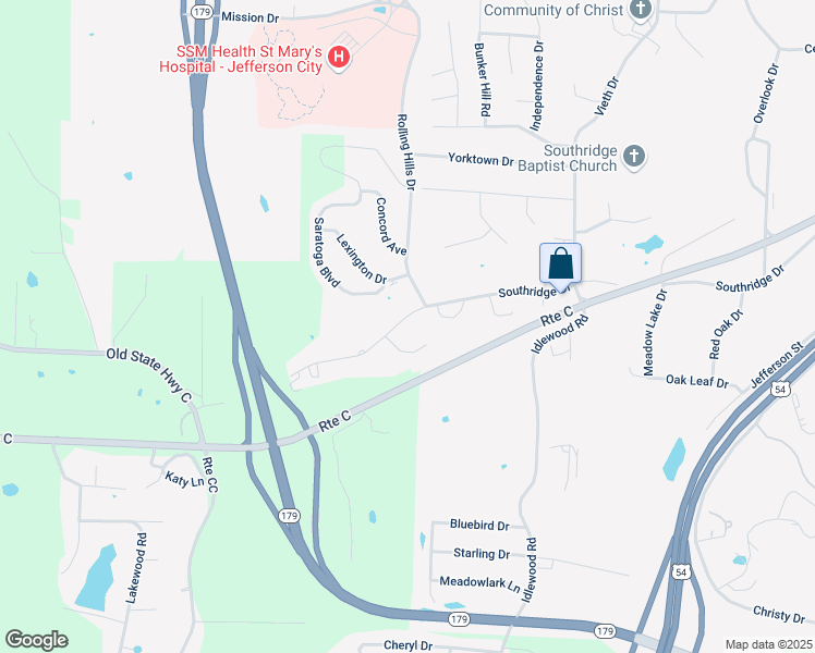 map of restaurants, bars, coffee shops, grocery stores, and more near 2502 Fox Bar Terrace in Jefferson City