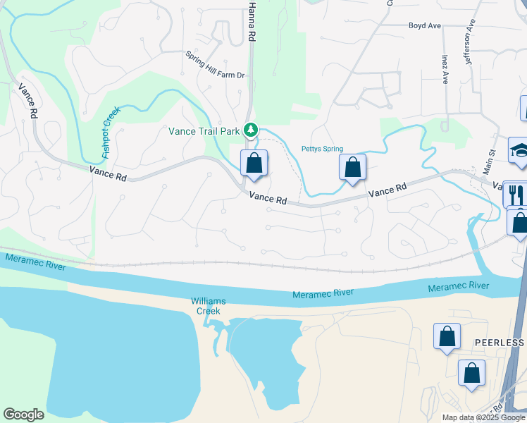 map of restaurants, bars, coffee shops, grocery stores, and more near 466 Xavier Court in Valley Park