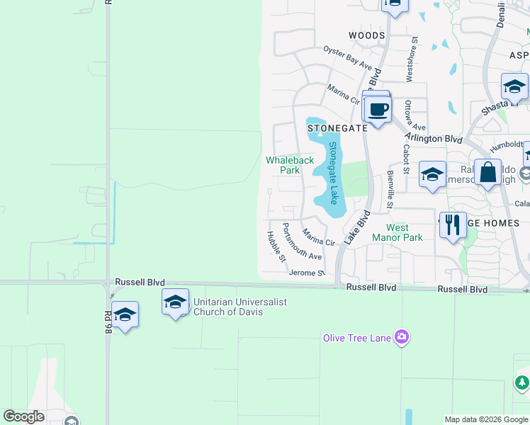 map of restaurants, bars, coffee shops, grocery stores, and more near in Davis