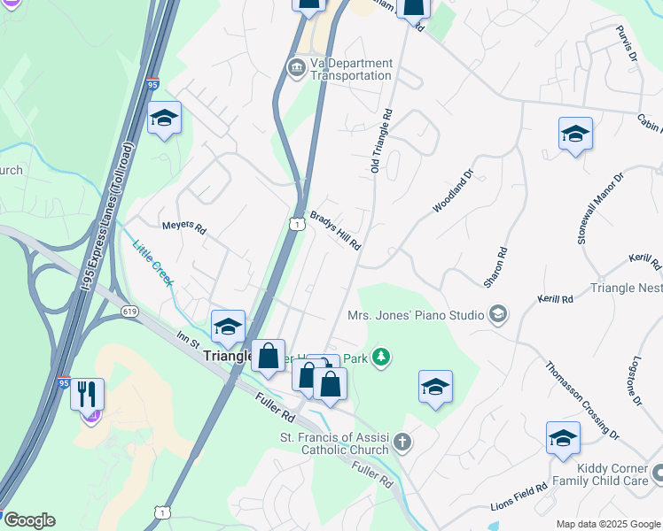 map of restaurants, bars, coffee shops, grocery stores, and more near 18507 Amidon Avenue in Triangle