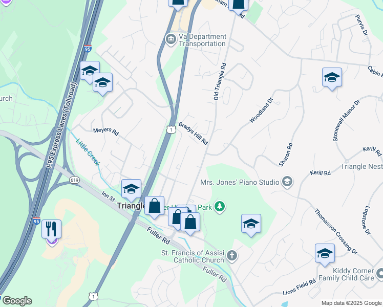map of restaurants, bars, coffee shops, grocery stores, and more near 18507 Amidon Avenue in Triangle