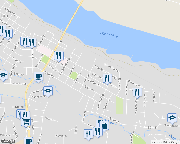 map of restaurants, bars, coffee shops, grocery stores, and more near 1401 East 3rd Street in Washington