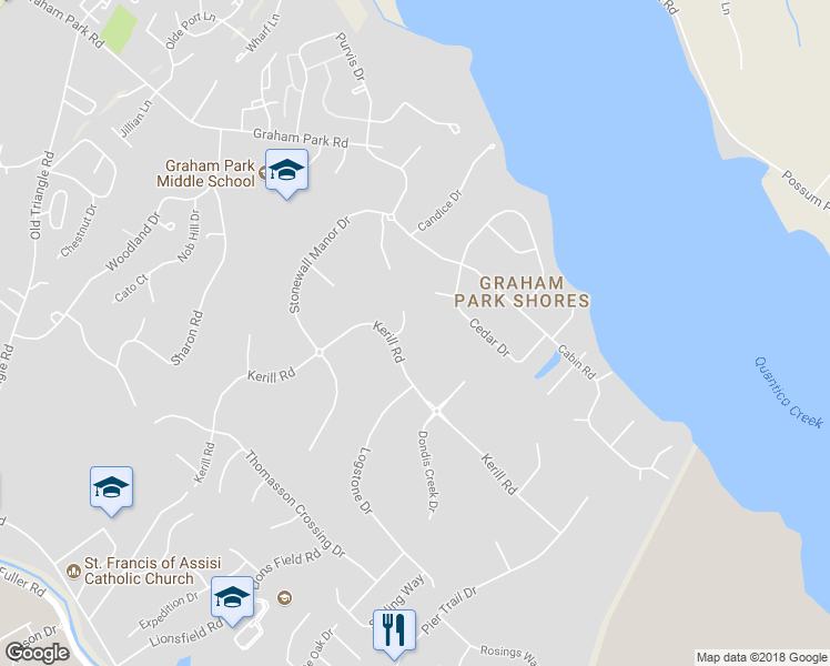 map of restaurants, bars, coffee shops, grocery stores, and more near 3506 Katrina Court in Triangle