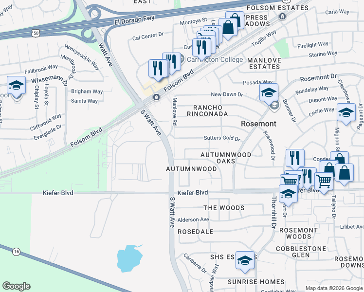 map of restaurants, bars, coffee shops, grocery stores, and more near 8915 Red Leaf Way in Sacramento