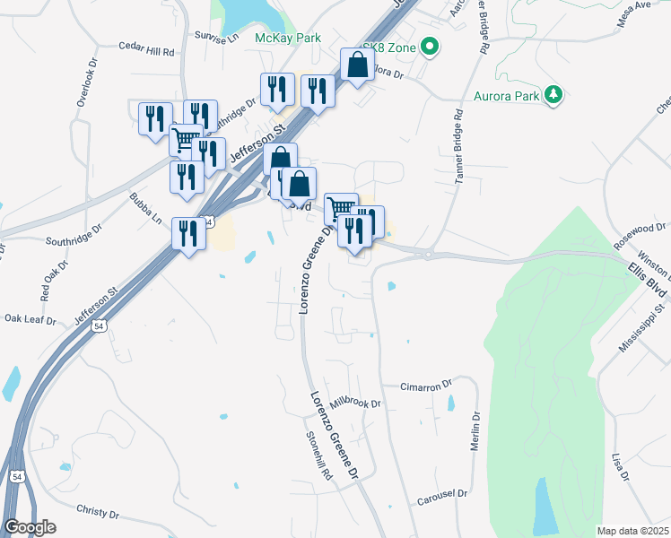map of restaurants, bars, coffee shops, grocery stores, and more near 607 Scott Valley Court in Jefferson City