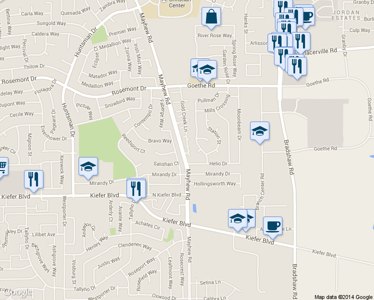 map of restaurants, bars, coffee shops, grocery stores, and more near 9505 Helio Drive in Sacramento