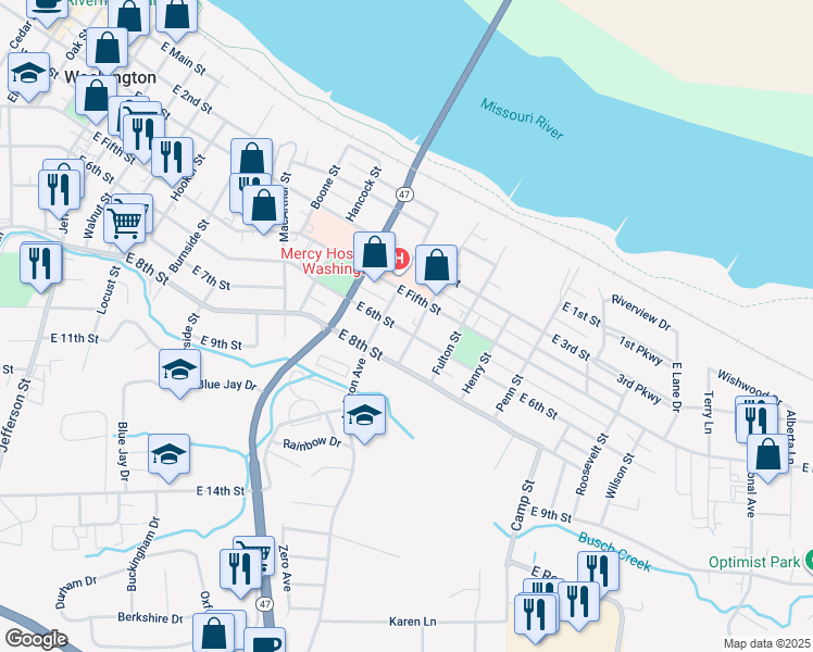 map of restaurants, bars, coffee shops, grocery stores, and more near 603 Washington Avenue in Washington