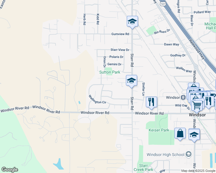 map of restaurants, bars, coffee shops, grocery stores, and more near 9612 Berkshire Way in Windsor