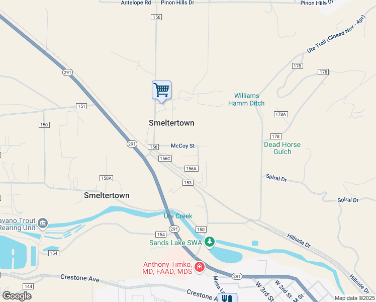 map of restaurants, bars, coffee shops, grocery stores, and more near 7095 Brant Street in Salida