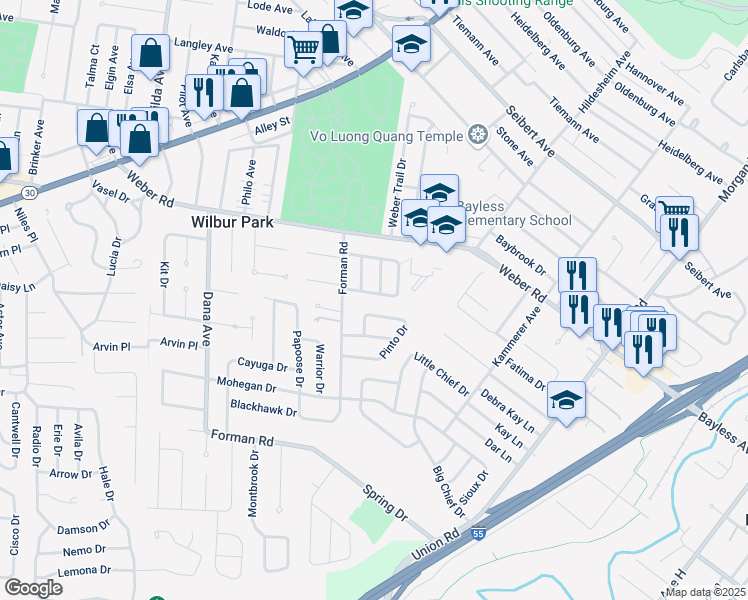 map of restaurants, bars, coffee shops, grocery stores, and more near 4519 Canoe Drive in St. Louis