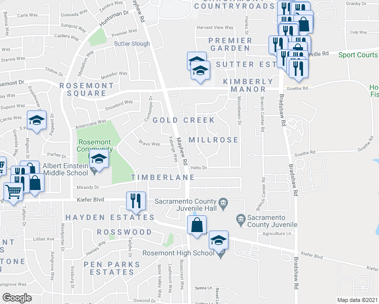map of restaurants, bars, coffee shops, grocery stores, and more near 9505 Helio Drive in Sacramento