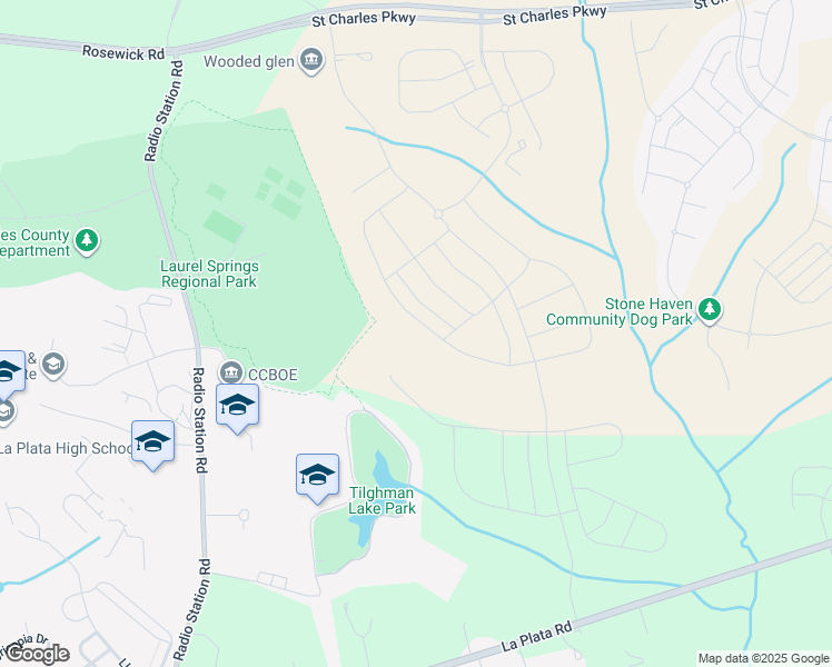 map of restaurants, bars, coffee shops, grocery stores, and more near 10155 Shenandoah Lane in Waldorf