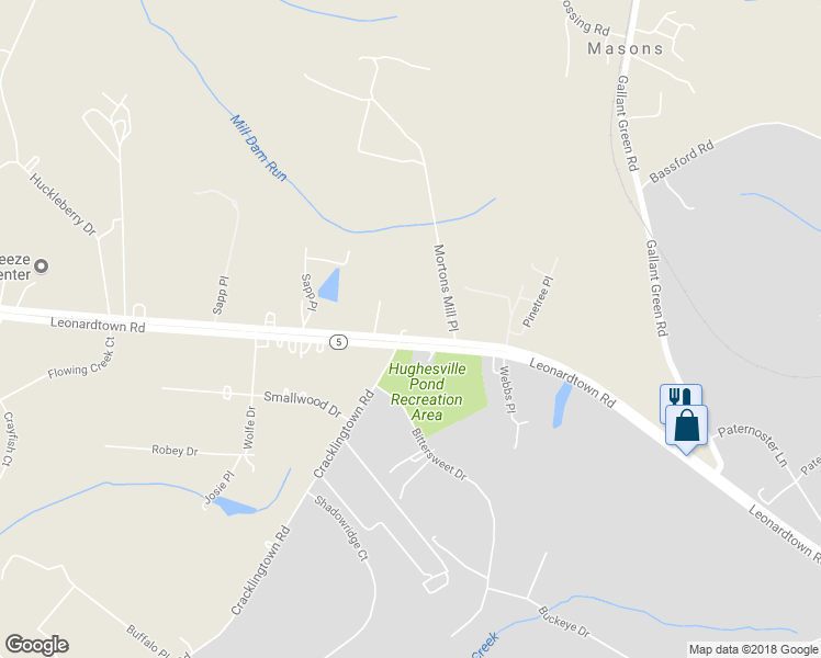 map of restaurants, bars, coffee shops, grocery stores, and more near 7412 Leonardtown Road in Hughesville