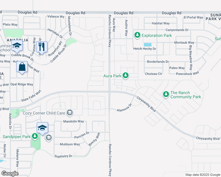 map of restaurants, bars, coffee shops, grocery stores, and more near 12057 Tiresias Way in Rancho Cordova