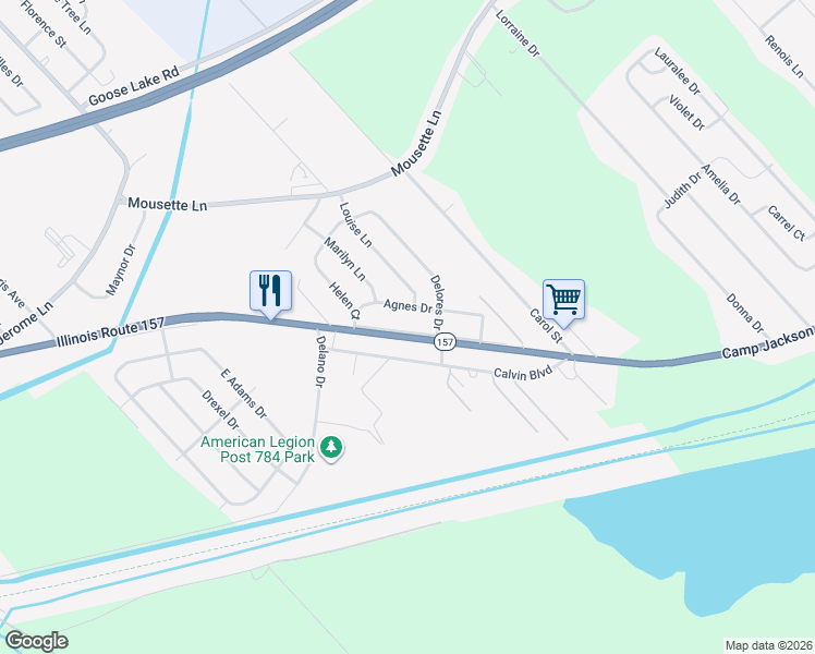 map of restaurants, bars, coffee shops, grocery stores, and more near 2742 Camp Jackson Road in Cahokia