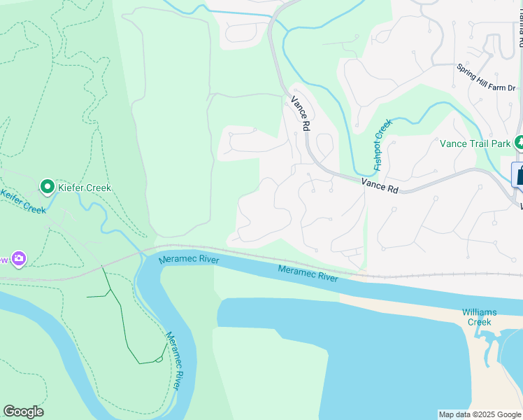 map of restaurants, bars, coffee shops, grocery stores, and more near 1 Meramec Bluffs Drive in Ballwin