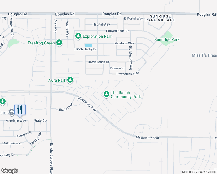 map of restaurants, bars, coffee shops, grocery stores, and more near 4195 Crested Butte Way in Rancho Cordova