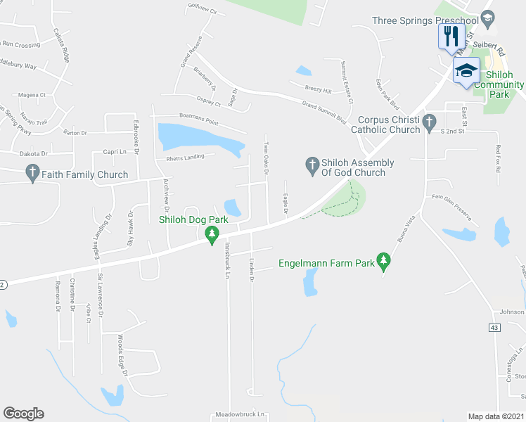 map of restaurants, bars, coffee shops, grocery stores, and more near 10 Twin Oaks Drive in Belleville