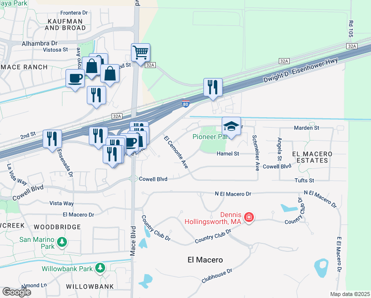 map of restaurants, bars, coffee shops, grocery stores, and more near in Davis