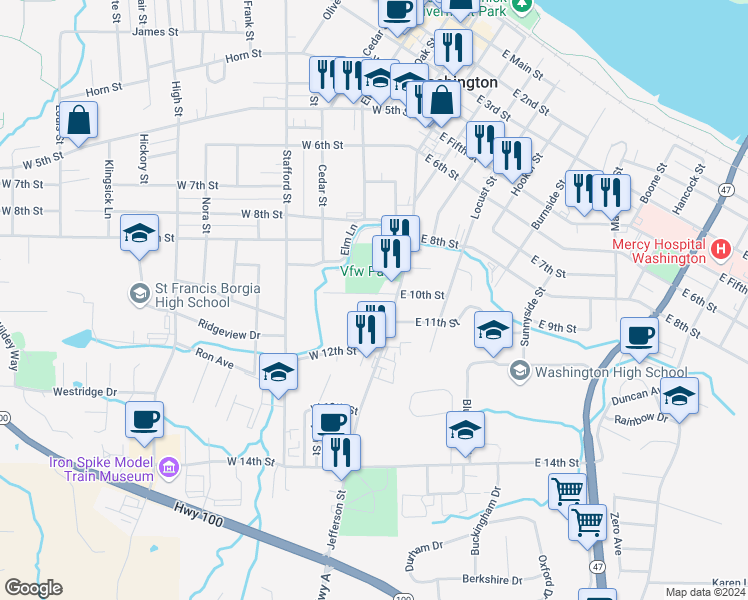 map of restaurants, bars, coffee shops, grocery stores, and more near 813 Jefferson Street in Washington