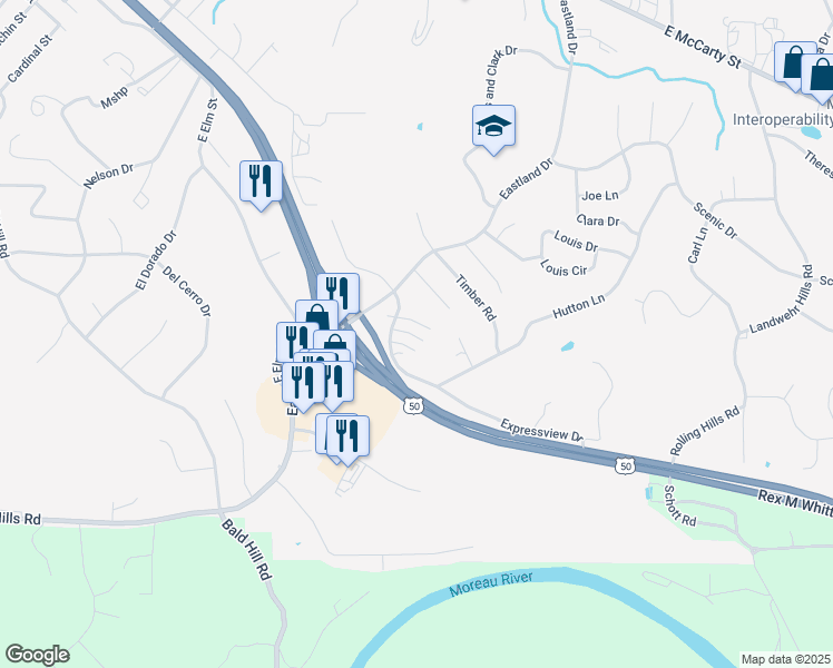 map of restaurants, bars, coffee shops, grocery stores, and more near 2012 Wooded Lane Road in Jefferson City