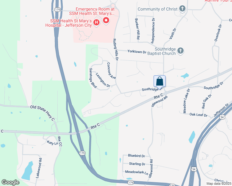 map of restaurants, bars, coffee shops, grocery stores, and more near 2437 Lexington Drive in Jefferson City
