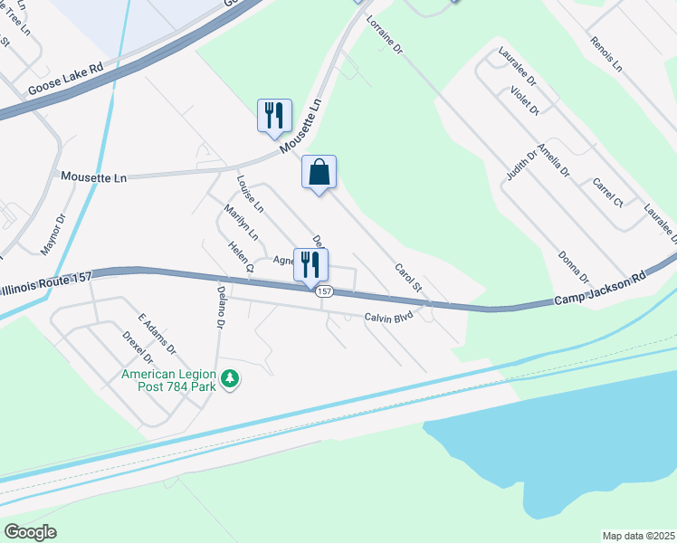 map of restaurants, bars, coffee shops, grocery stores, and more near 38 Agnes Drive in Cahokia