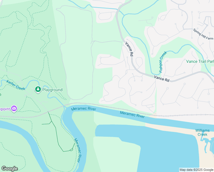 map of restaurants, bars, coffee shops, grocery stores, and more near 1 Meramec Bluffs Drive in Ballwin