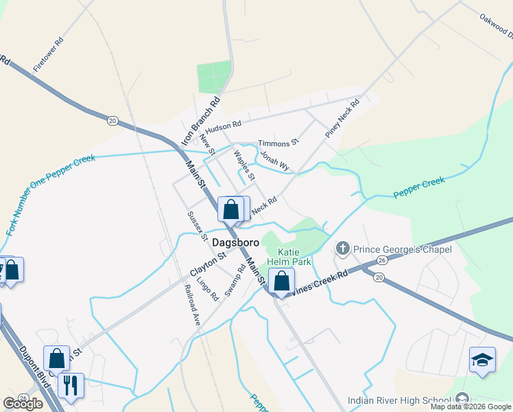 map of restaurants, bars, coffee shops, grocery stores, and more near 29117 Piney Neck Road in Dagsboro