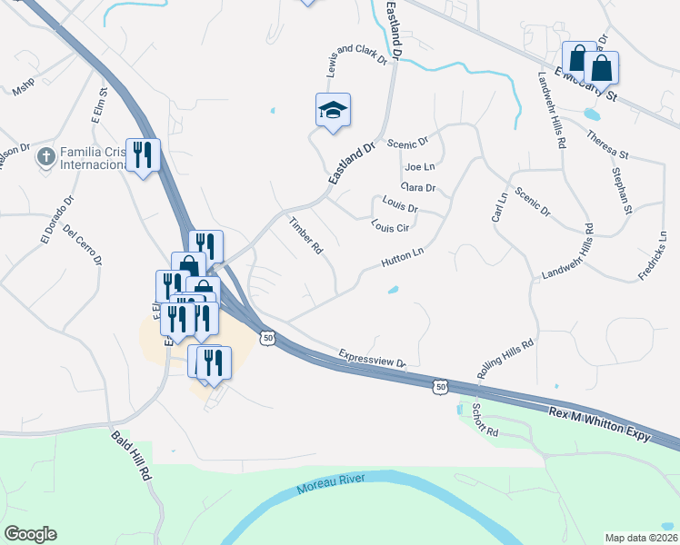 map of restaurants, bars, coffee shops, grocery stores, and more near 2024 Chickadee Road in Jefferson City