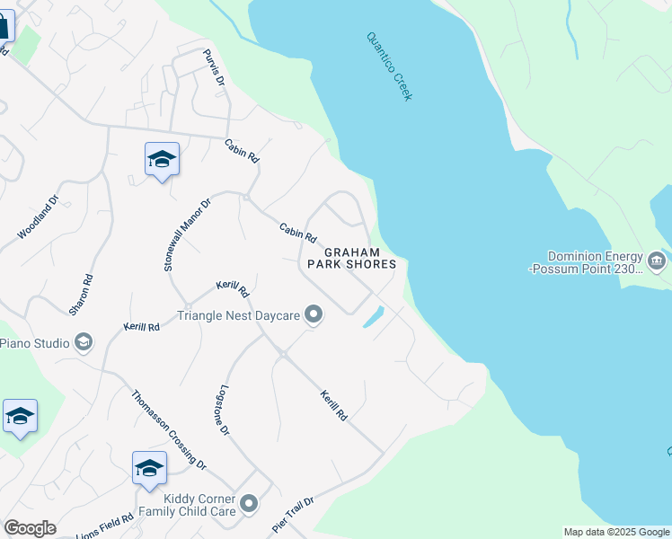 map of restaurants, bars, coffee shops, grocery stores, and more near 18412 Cabin Road in Triangle