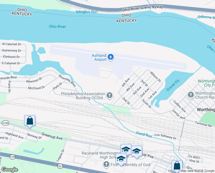 map of restaurants, bars, coffee shops, grocery stores, and more near in Worthington