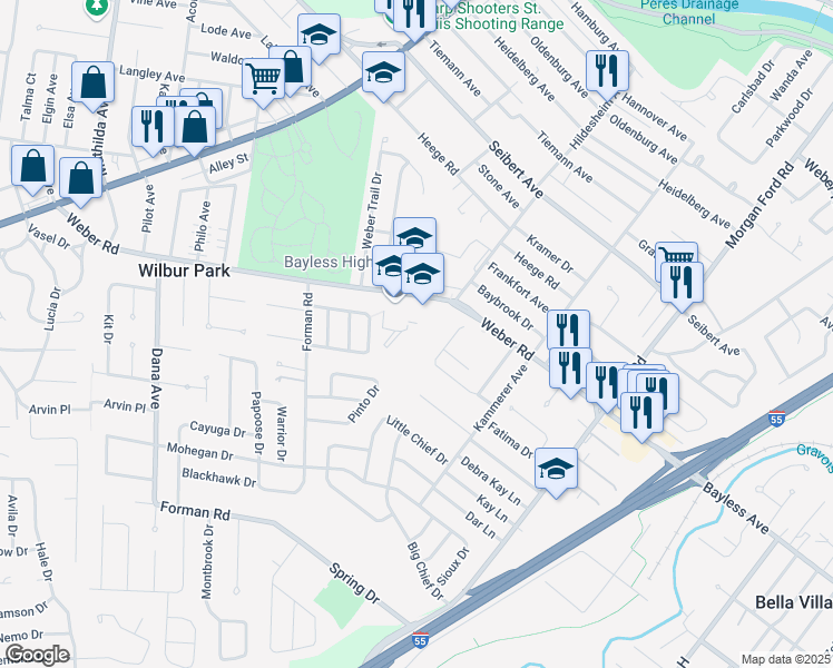 map of restaurants, bars, coffee shops, grocery stores, and more near 4528 Weber Road in St. Louis
